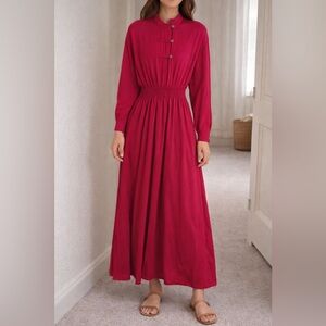 Vintage New Hero 100%Organic Cotton Fuchsia Pink Dress Smocked Waist Boho USA